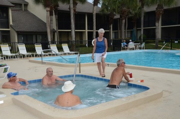 Guests using resort hot tub