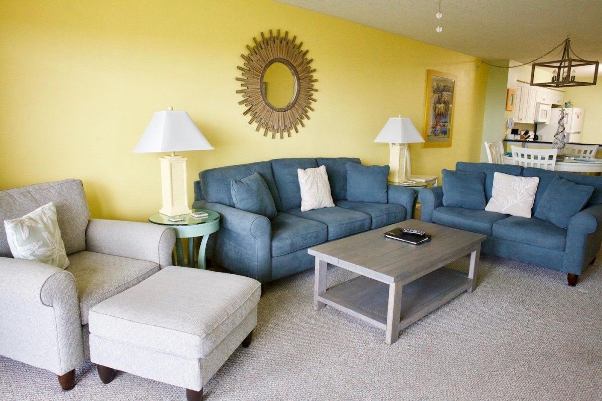 fully furnished living room in vacation condo rental in st. augustine florida
